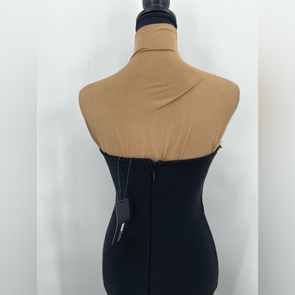 Black rhinestone strapless plunge bandage midi dress XS glam night out birthday - Picture 8 of 16